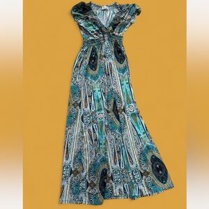 Boho Blue Teal Maternity Maxi Dress